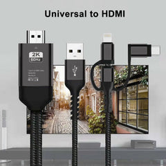 3 in 1 Micro USB + USB-C / Type-C + 8 Pin to HDMI HDTV Cable