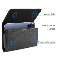 HAWEEL 6.1-6.8 inch Litchi Texture Genuine Leather Phone Belt Clip Horizontal Carrying Pouch, 6.1-6.8 inch