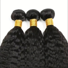 Kinky Straight Human Hair Weave Bundles Deal Raw Virgin Hair Double Weft Yaki Straight Hair Extensions With Closure Frontal