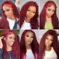 99j Burgundy Red Wine 13x4 Full Frontal Lace Preplucked Colored Human Hair Wig HD Transparent Lace Front Hair Wigs