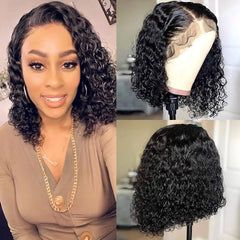 10-16 Inch Water Wave Curly Short Bob Style 13x4 4x4 Frontal Lace Hair Wig Natural Real Brazilian Human Hair Women's Wig