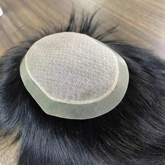 Wholesale Swiss Lace Human Hair Toupee With Thin Skin PU Invisible Front Hairline Glossy Hair Wig for Men