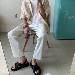 Pleated Trousers Men Summer Straight Casual Trousers