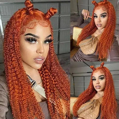 Raw Hair Deep Wave Curly 350 Orange Ginger 100% Human Hair Wig HD Glueless Lace Front Wig 13X4 Lace Frontal Wigs for Black Women