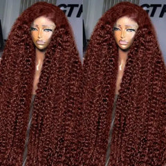 13x4 Reddish Brown Deep Wave Curly Wig Human Hair Hd Full Lace Front Wig Raw Hair hd Lace Frontal Wig for Black Women