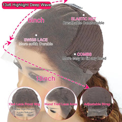 13x6 Highlight Wig Human Hair Deep Wave HD Lace Front Human Hair Wig P4/27 Ombre Brown Blonde Lace Front Wigs for Black Women