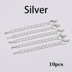 10pcs/lot 50 70mm Tone Extended Extension Tail Chain Lobster Clasps Connector For DIY Bracelet Necklace Jewelry Making Findings
