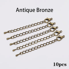10pcs/lot 50 70mm Tone Extended Extension Tail Chain Lobster Clasps Connector For DIY Bracelet Necklace Jewelry Making Findings