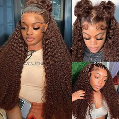 13x6 Light Brown Deep Wave Curly HD Lace Front Wig Brazilian Remy Human Hair Glueless Lace Frontal Closure Wig for Black Women