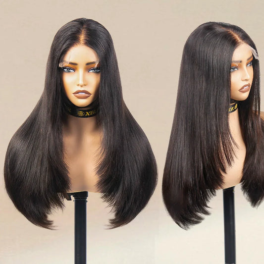 Free Shipping 100% Pure Natural 16 18 20"cuticle Aligned 5x5 hd Lace Closure Raw Virgin Layers Human Hair Wig for Black Women