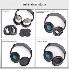 1 Pair Soft Earmuff Headphone Jacket with LR Cotton for BOSE QC2 / QC15 / AE2 / QC25 / QC35(Black)