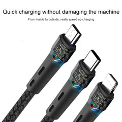 100W 6A Type-C to 8 Pin+Type-C+Micro USB Charging Data Cable, 1.3m