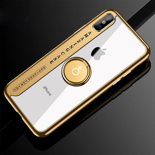 For iPhone X CAFELE Ultra-thin Electroplating Soft TPU Protective Back Cover Case with Ring Holder