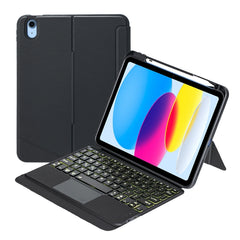 T10-AS For iPad 11 2025 / iPad 10th Gen 10.9 2022 Touch Backlight Split Type Bluetooth Keyboard Leather Case, T10-A