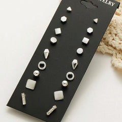 9 Pair Sets Assorted Multiple Stud Earrings Jewelry Set With Card For Women And Girls