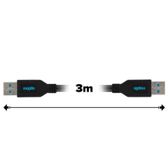 Maplin USB-A 3.0 to USB-A 3.0 Super Speed 5Gbps Cable - Black, 3m