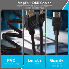 Maplin HDMI-A to Micro HDMI-D 4K Ultra HD 30Hz Cable with Ethernet & Gold Connectors - Black, 3m