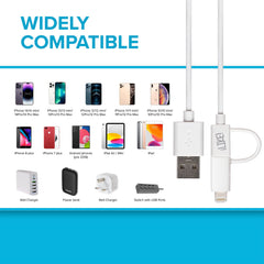 Maplin USB-A to 2-in-1 Multi-Charging Lightning & Micro USB Cable - White, 1m