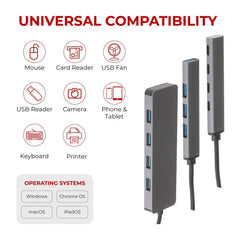 Nikkai USB-A Multiport Hub to 4x USB-A 3.0 Super Speed with 16cm Cable