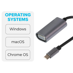 Maplin USB-C to VGA Female Connector Full HD @60Hz Adapter - Silver, 16cm