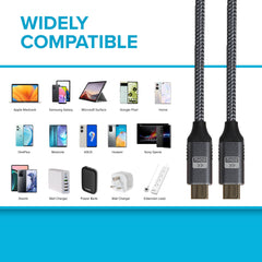 Maplin Pro USB-C to USB-C Gen2 100W 20Gbps Power Delivery Super Speed Data Transfer & Charging Braided Cable - Silver, 3m