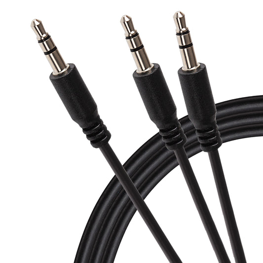 Maplin 3.5mm Aux Stereo 3 Pole Jack to Twin 3.5mm 3 Pole Jack Cable - Black, 2m