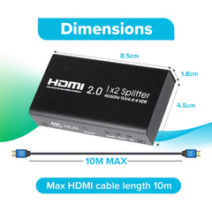 Maplin HDMI Splitter 1 Port In 2 Ports Out 4K Ultra HD @60Hz 18Gbps