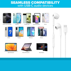 Maplin Wired USB-C Earbuds with Hands Free Calling & Volume Button - White