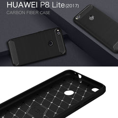 For Huawei  P8 Lite (2017) Brushed Carbon Fiber Texture Shockproof TPU Protective Case, Huawei P8 Lite (2017)