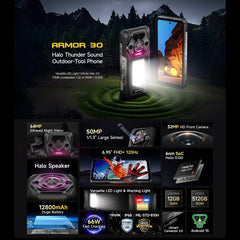 Ulefone Armor 30, 12GB+512GB, Night Vision, IP68/IP69K Rugged Phone, 6.95 inch Android 15 MediaTek Helio G100 Octa Core, Network: 4G, NFC, OTG