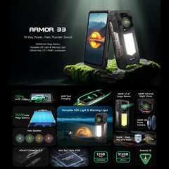 Ulefone Armor 33 Rugged Phone, 12GB+512GB, 6.95 inch Android 15 MediaTek Helio G100 Octa Core, Network: 4G, OTG, NFC, LED Light
