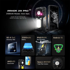Ulefone Armor 29 Pro Rugged Phone, 16GB+512GB, Night Vision, 6.67 inch + 1.04 inch Android 15 MediaTek Dimensity 7400 Octa Core, Network: 5G, OTG, NFC
