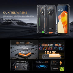 Oukitel WP28 S IP68/IP69K Rugged Phone, 4GB+128GB, Fingerprint, 6.52 inch Unisoc T606 Octa-core, NFC, OTG, Network: 4G