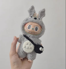 Labubu Forest Guardian Outfit Set - Gray Hoodie with Fluffy Tail (17cm)