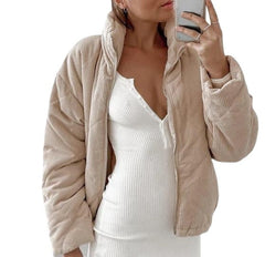 Women's Wadded Stand Collar Long Sleeve Corduroy Zipper Jacket