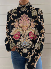 3D Color Matching Pattern Printed Turtleneck Long Sleeve Sweater
