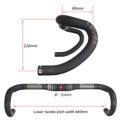 TOSEEK Full Carbon Fiber Road Bike Bent Handlebar Groove Outside Line Handle, Size: 440mm (UD Black), 440mm