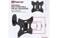 ProperAV TV Wall Bracket (23" - 43" / 30kg Capacity / VESA Max. 200x200) - Black