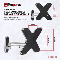 ProperAV TV Wall Bracket (23" - 43" / 15kg Capacity / VESA Max. 200x200) - Grey