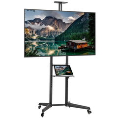 ProperAV Mobile TV Trolley Stand on Wheels for 37" - 70" Screens (50kg Capacity / VESA Max. 400x600)