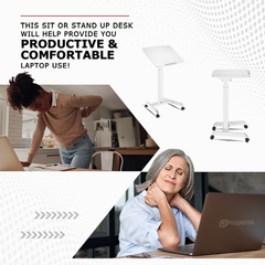 ProperAV Mobile Desk Trolley Workstation with Gas Spring Height Adjustment - White