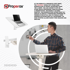 ProperAV Mobile Desk Trolley Workstation with Gas Spring Height Adjustment - White