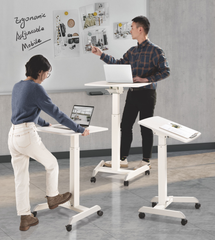 ProperAV Mobile Desk Trolley Workstation with Gas Spring Height Adjustment - White