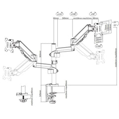 ProperAV Desk Monitor Mount 17" - 32" Extra Height Dual Articulated Swing Arm VESA Max 100x100