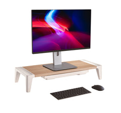 ProperAV Monitor Riser Stand with Height Adjustable with Drawer - Wood Effect