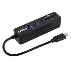 2 in 1 TF & SD Card Reader + 3 x USB Ports to USB-C / Type-C HUB Converter, Total Length: 24cm