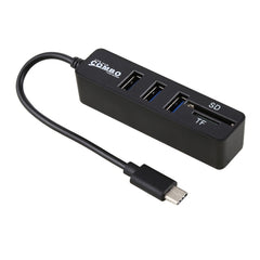 2 in 1 TF & SD Card Reader + 3 x USB Ports to USB-C / Type-C HUB Converter, Total Length: 24cm