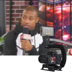PULUZ U/C Shape Portable Handheld DV Bracket Stabilizer + LED Studio Light Kit with Cold Shoe Tripod Head for All SLR Cameras and Home DV Camera