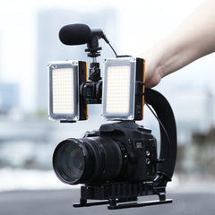 PULUZ U/C Shape Portable Handheld DV Bracket Stabilizer + LED Studio Light + Video Shotgun Microphone Kit with Cold Shoe Tripod Head for All SLR Cameras and Home DV Camera