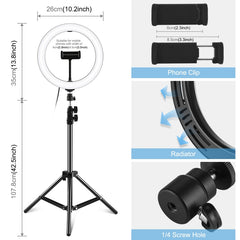 PULUZ 10.2 inch 26cm LED Ring Light + 1.1m Tripod Mount Selfie Beauty Vlogging Video Light Live Broadcast Kits